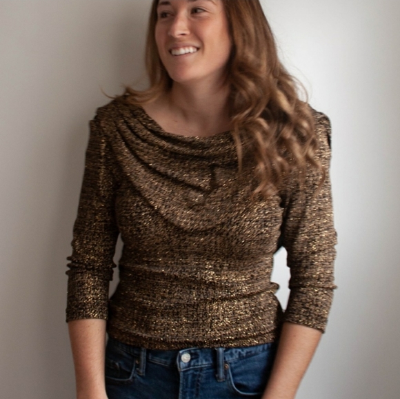 MSK Glitter Gold Cowl Neck/Open Back Detail Top. - Picture 2 of 6